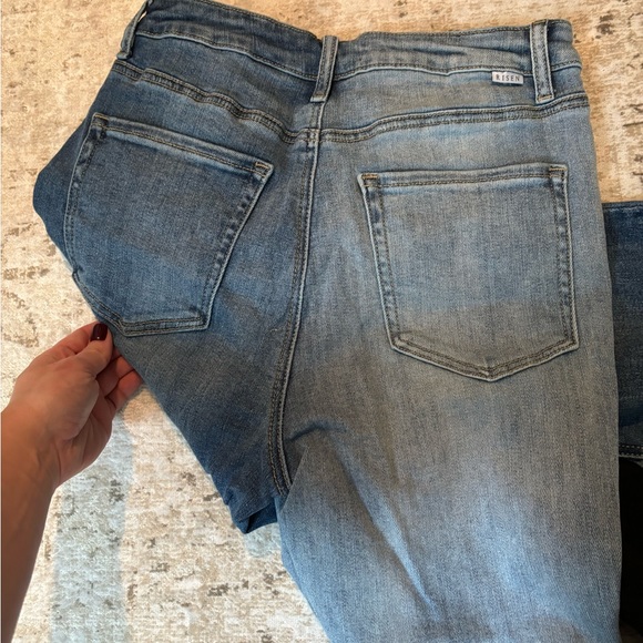 Two Tone High Rise Crossover Waist Straight Jeans - Picture 8 of 8